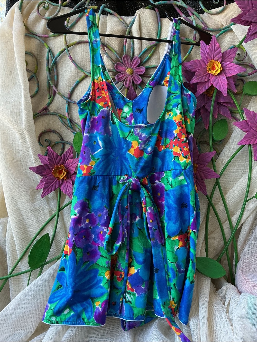 Maxine of Hollywood Blue Green Floral One-Piece Swim Dress